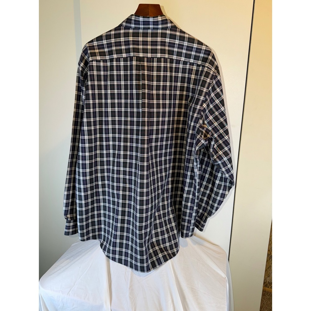 Brooks Brothers Button Down Shirt Mens XL Navy Plaid Non-Iron Cotton Long Sleeve - Picture 3 of 7